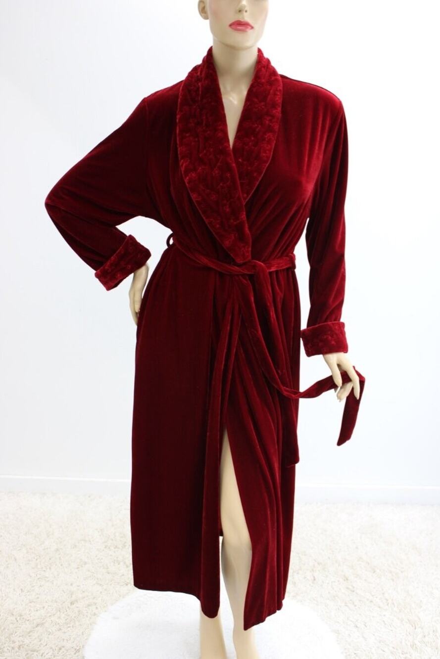 Jasmine Rose Intimates Long Robe Burgundy Velvet Velour Womens Large Whimsygoth